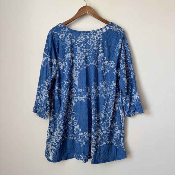 Habitat Blue Floral Crinkle Burnout Tunic Top XL Lagenlook - Picture 5 of 9